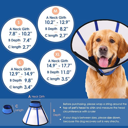 SUNFURA Dog Cones for Large Dogs, Soft Dog Cone to Stop Licking After Surgery, Detachable Pet Recovery E-Collar Alternative for Wound Healing, Blue XL