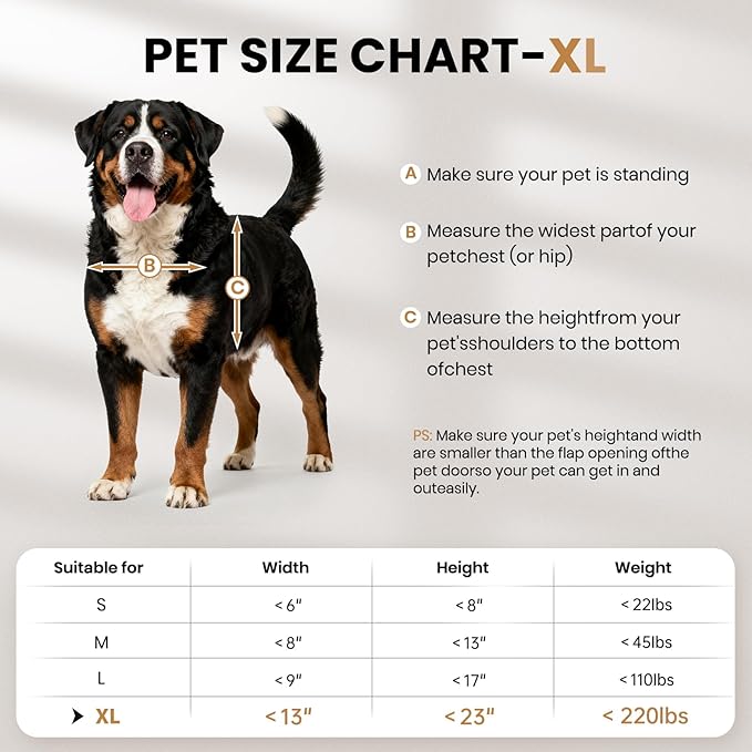 All Aluminum XL Dog Door for Exterior Door, Extra Large Dog Door, Heavy Duty Pet Door, Double Magnetic Flaps, Thermal Tnsulation, Energy Efficient, Sliding Lock Panel (Pets Up to 220Lb)