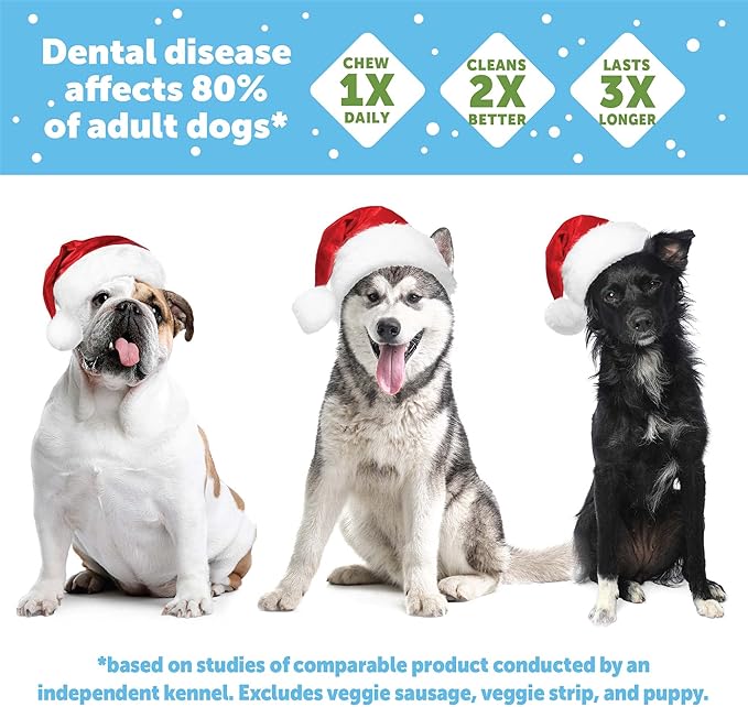 Wellness WHIMZEES Holiday Dog Dental Treat, Christmas Winter Seasonal Gift, Chews, Freshens Breath, Medium Size, 6.3 oz Bag, 6 Count
