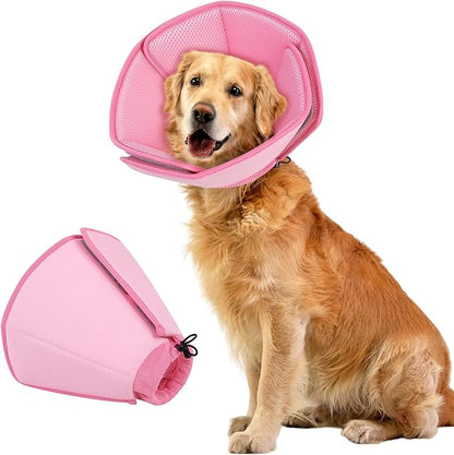 Dog Cone Collar - Soft Elizabethan Collar for Dogs After Surgery, Comfy Cone for Dogs to Stop Licking, Adjustable Dog Cone Alternative for Wound Healing (Pink, XL)