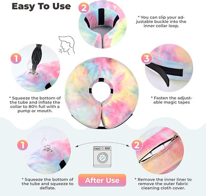 Dog Cone, Uadonile Inflatable Cone Collar for Dogs and Cats, Dog Neck Collar Recovery E-Collar Alternative After Surgery, Elizabethan Collar for Dogs Recovery(Tie-dye Pink Blue, L)