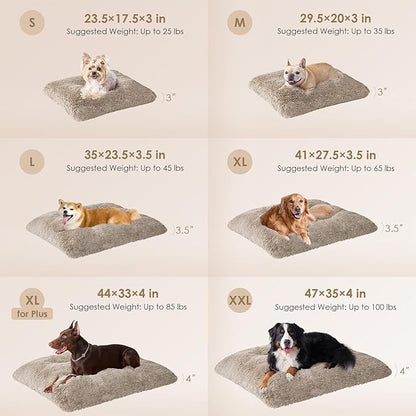 EHEYCIGA Fluffy Dog Crate Bed for Extra Large Dogs, Plush Faux Fur Crate Pad, Calming Anti Anxiety XL Dog Bed, Washable Soft Warm Crate Mat with Non-Slip Bottom, Taupe