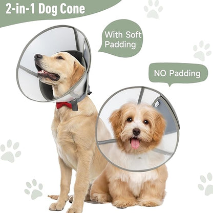 Soft Dog Cone Collar for Large Medium Small Dogs After Surgery, Adjustable Pet Recovery E-Collar, Elizabethan Collar for Dogs and Cats, Grey XLarge
