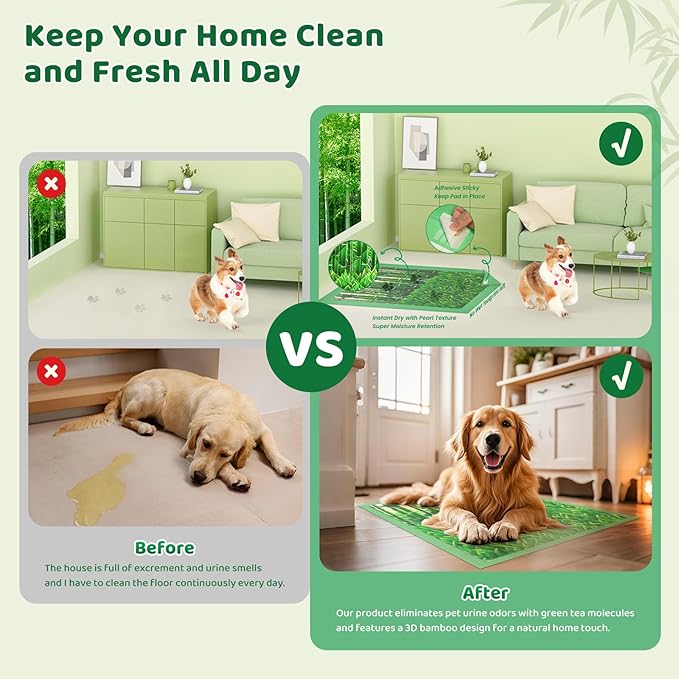 Puppy Pads XL 7 Count - 28"x34" Extra Large Pee Pads for Dogs Odor Blocking, Leak-Proof Potty Training Pad Super Absorbent, 6-Layer Leak-Bamboo Patterns Dog Pads