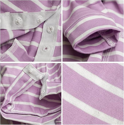 Dog’s Recovery Suit Post Surgery Shirt for Puppy, Full Coverage Dog's Bodysuit Wound Protective Surgical Clothes for Small and Medium Pets (Purple White Stripe-l)