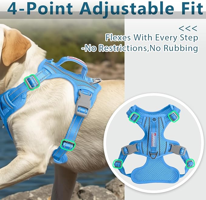 BARKBAY Dog Harness No Pull with ID Tag Pocket - Heavy Duty, Reflective, Easy Control for Large Dogs(Blue,XL)