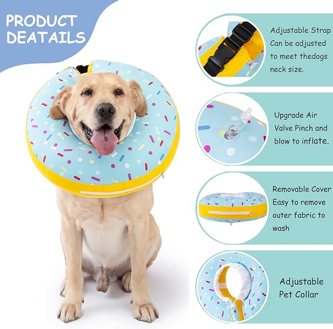 Dog Cone Collar Inflatable Donut for Large Medium Small Dogs, Soft Waterproof Dog Cone Alternative After Surgery Prevents Licking Wounds Easy Clean (Blue, L (Neck 13.5"-18"))