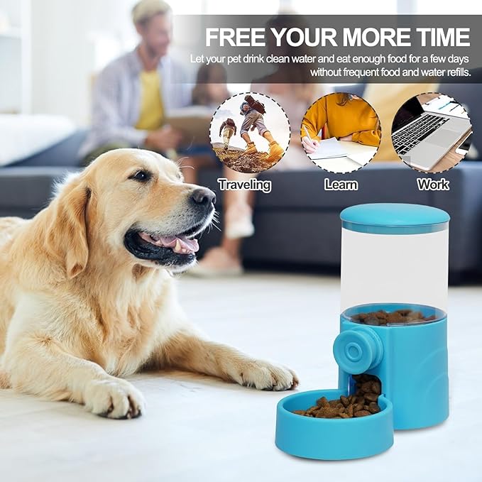 Pet Food Dispenser,Pet Water Dispenser,Automatic Pet Feeder,Rabbit Food Bowl,Water Dispenser Set for Bunny Kitten Guinea Pig Ferret Small Dog Grey 2