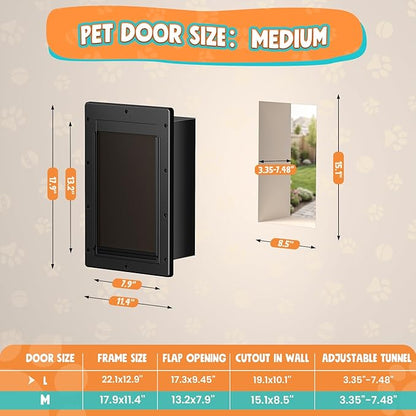 Plastic Dog Door 3 Flap, Plastic Dog Door for Wall, Medium Doggy Door, Dogie Door for Interior & Exterior Walls, Magnetic Flaps, Insulation Flap, Closing Panel, Pet Door for Pets Up to 45LB