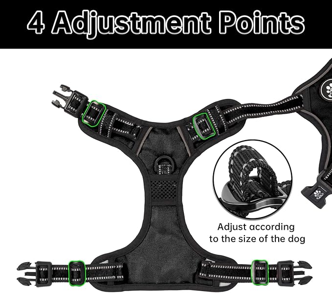 NESTROAD No Pull Dog Harness,Adjustable Oxford Dog Vest Harness with Leash,Reflective No-Choke Pet Harness with Easy Control Soft Handle for Large Dogs(Large,Black)