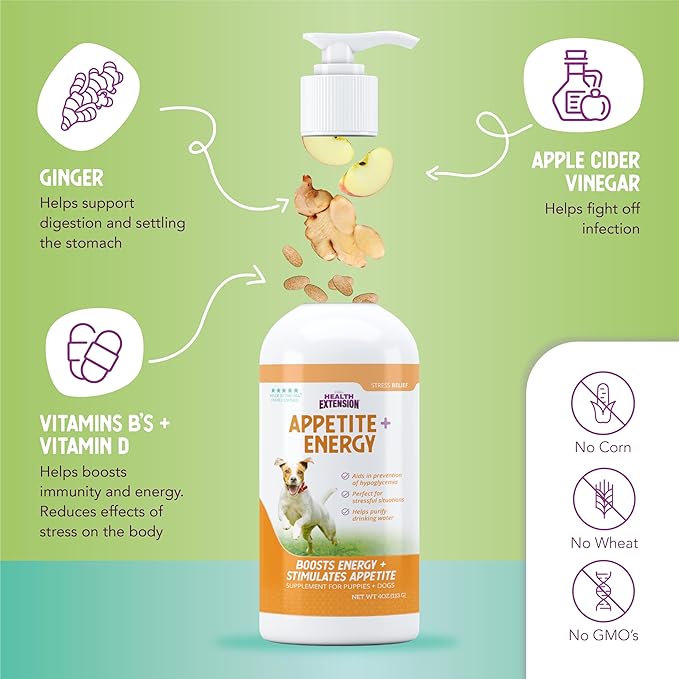 Health Extension Stress Relief Supplement for Dogs, 4oz - Appetite & Energy Boost, Prevents Hypoglycemia, Enriched with Vitamin B