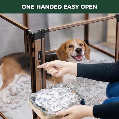 FXW AuraSpace Pro Acrylic Indoor Dog Playpen, Heavy-Duty with Metal Frame, 32" Height 8 Panels for Small and Medium Dogs, Walnut│Patented