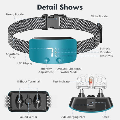 NBJU Bark Collar for Dogs,Rechargeable Anti Barking Training Collar with 7 Adjustable Sensitivity and Intensity Beep Vibration for Small Medium Large Dogs (Teal Blue)