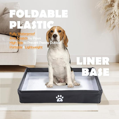 MEEXPAWS Dog Pee Pad Holder Tray Foldable, Puppy Pad Holder Liner Base High Side, Dog Litter Box Indoor for Large Dog 44’’x33’’, Training Pad Holder Leak-Proof, Potty Pad Holder for Dogs Easy Clean