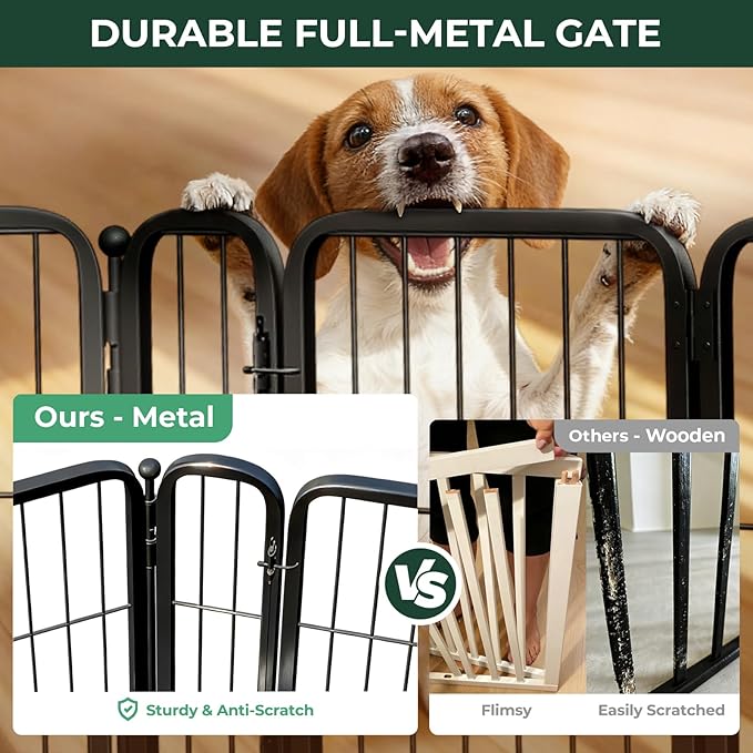 FXW Dog Gate Extra Wide Designed for Indoor Use, Adjustable Width Up to 83-inch Wide (32" H 3 Wire Panels for Small and Medium Dogs), Black