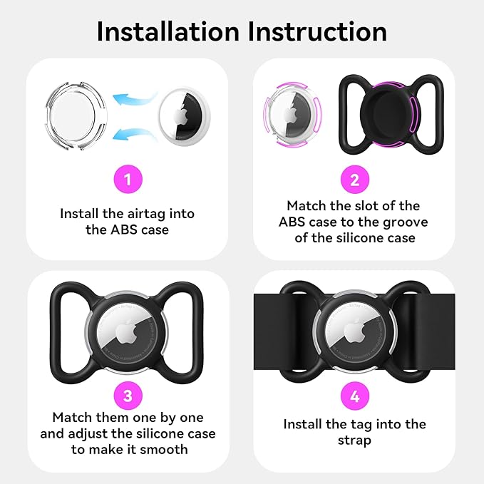 Waterproof Airtag Holder for Dog Collar, Soft Full-Body Protective Airtag Holder for Dog & Cat Collars, Ultra-Durable, Easy Installation, Lightweight Clear Airtag Case (Black, Large)