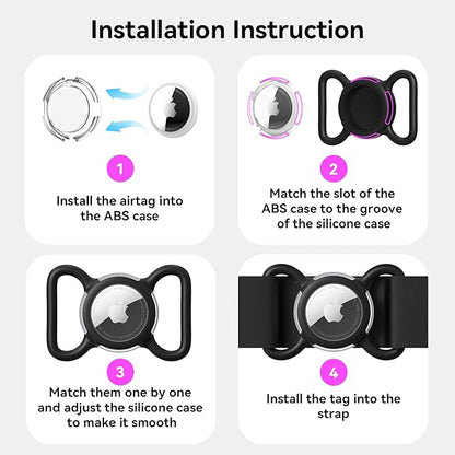 Waterproof Airtag Holder for Dog Collar, Soft Full-Body Protective Airtag Holder for Dog & Cat Collars, Ultra-Durable, Easy Installation, Lightweight Clear Airtag Case (Black, Large)