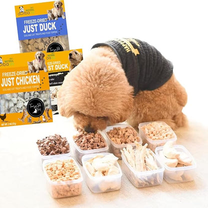 Freeze Dried Double Pack Dog & Cat Treats Food Topper Easy Chew & Digest (2 Packs) (2.0 oz Each, Just Duck & Duck Liver Cubes)