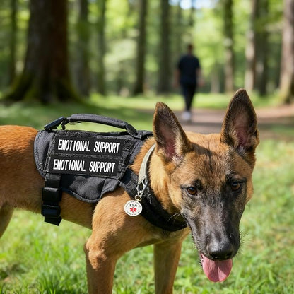 Emotional Support Dog Patches 2 pcs, ESA ID Tag Easily Attach to Dog Collar, Harness (Red Large)