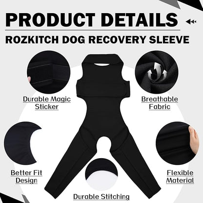 ROZKITCH Dog Surgery Recovery Sleeve for Rear Right Left Leg, Adjustable Pet Prevent Licking Wound Elbow Protector, Dog CCL Surgery Recovery for Sprain ACL Arthritis Joint Care Black 2XL