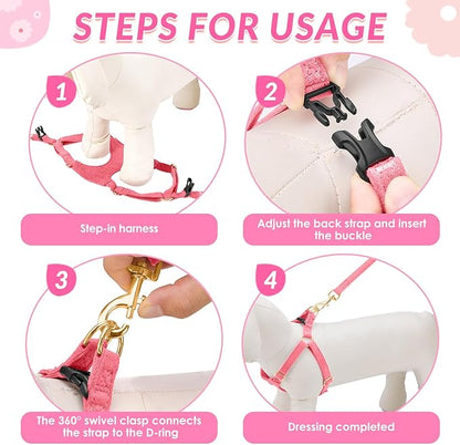 SlowTon Dog Harness Small Sized Dog - Soft XXS Dog Harness and Leash Set No Pull No Chock, Adjustable Lightweight Puppy Harness for XS Small Medium Dogs Cats (Solid Pink, XXS)