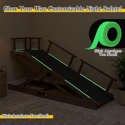 6 Level Height Adjustable Dog Ramp for Bed, Couch 65" Foldable Pet Ramp with Non-Slip Mat，DIY Glow Strips & Rest Platform Heavy Duty Dog Stairs for Large Dogs up to 200Lbs ，Brown