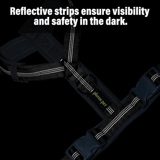 Plutus Pet No Pull Dog Harness, Adjustable Nylon Harness with Soft Padding, Reflective and Heavy Duty Dog Harness for Small, Medium, Large Dogs(Black, XS)