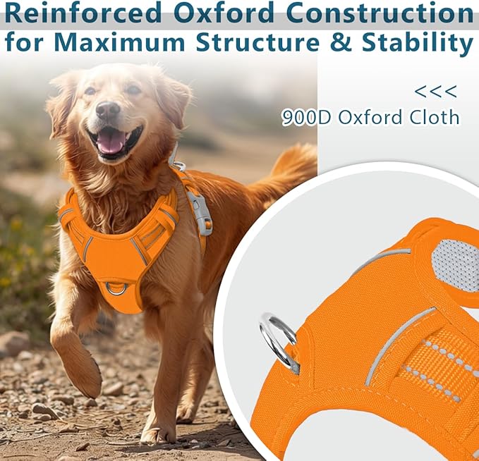 BARKBAY Dog Harness No Pull Oxford with ID Tag Pocket - Heavy Duty, Reflective, Easy Control for Large Dogs(Pumpkin Oxford,XL)