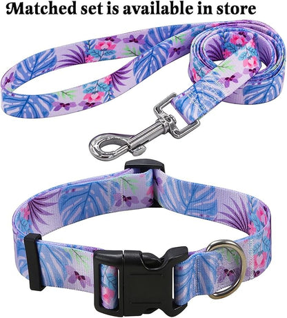 Mihqy Dog Collar with Bohemia Floral Tribal Geometric Patterns - Soft Ethnic Style Collar Adjustable for Small Medium Large Dogs (Purple Flower, S)