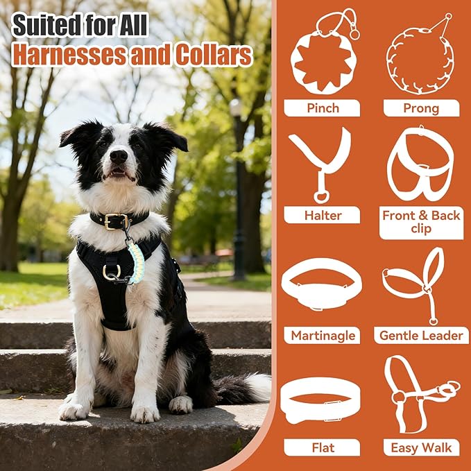 Dog Collar Safety Clip with Dual Clasps,Handmade Backup Safety Strap for Dog Harness, Collars and No Pull Harness Connectors (Light Yellow & Sky Blue)