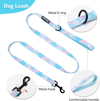 Small Dog Harness and Leash Set of 6, No Pull Soft Lightweight Mesh Puppy Harness， Adjustable Cute Floral Pattern Pet Harness for Small Medium Dogs (Blue Sea, XS)