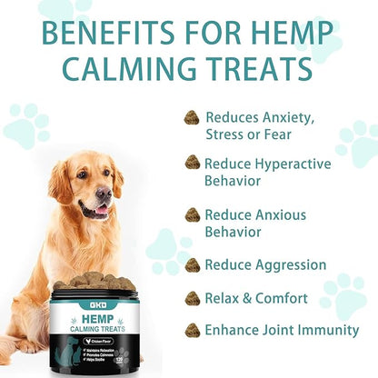 Hemp Calming Chews for Dogs, Dog Calming Treats Anxiety Relief 100% Golden Ratio of Natural Ingredients Treat, Aid with Separation, Barking, Stress Relief, Thunderstorms