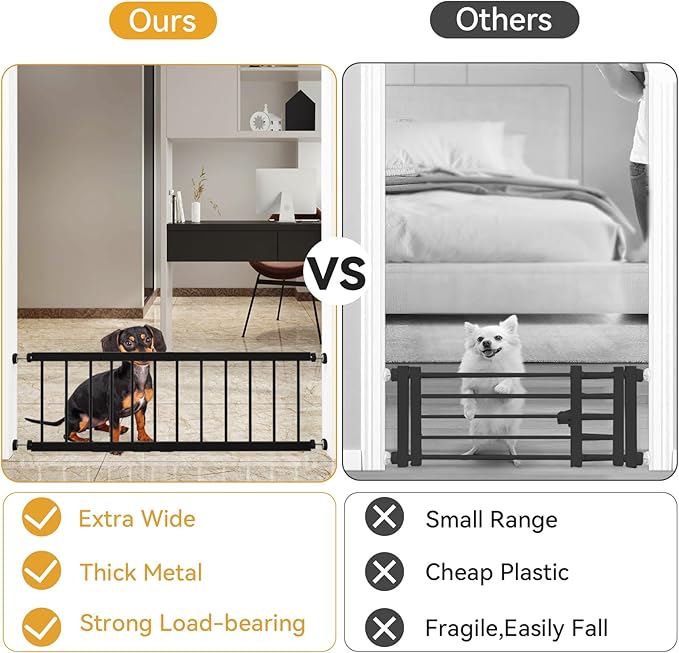 Dog Gate Indoor,18"-45" Adjustable Extra Wide Metal Short Dog Gate to Step Over, 18" Tall Small Pet Gate with 3 Extension Kits, Pressure Mounted Gate for Doorways & Stairs Black