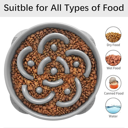 MateeyLife Large Slow Feeder Dog Bowls, Anti-Choking Puzzle Dog Food Bowls, Anti-Slip Interactive Feeding Slow Down Eating, Bloat Stop Maze Dishes for Large Breeds 4 Cups Gray