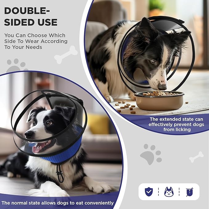 Soft Dog Cone for Dogs After Surgery,Transparent Breathable Dog Cone Collar for Small Large Medium Size Dog,Adjustable Depth Pet Recovery Collars,Elizabethan Collar for Dogs Stop Licking (Blue-S)