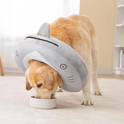 Dog Cone Inflatable Widen Dog Neck Donut Collar, Soft Cone Alternative After Surgery for Large Medium Small Dogs to Stop Licking, Shark, Small