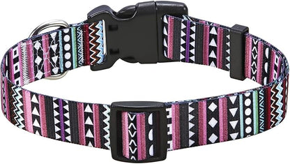 Mihqy Dog Collar with Bohemia Floral Tribal Geometric Patterns - Soft Ethnic Style Collar Adjustable for Small Medium Large Dogs（Bohemian Purple,L）