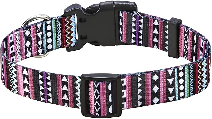 Mihqy Dog Collar with Bohemia Floral Tribal Geometric Patterns - Soft Ethnic Style Collar Adjustable for Small Medium Large Dogs（Bohemian Purple,S）