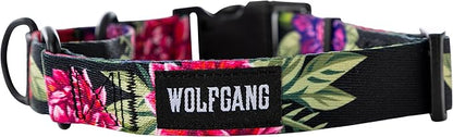 Wolfgang Heavy Duty Martingale Dog Collar with Quick Release Nylon Buckle for Walking & Training, DarkFloral Print, Medium