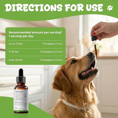 Slippery Elm for Dogs Liquid Drops, Organic Slippery Elm Bark Extract for Digestive & Throat Comfort, Bacon-Flavored Herbal Dog Supplement, 2 fl oz