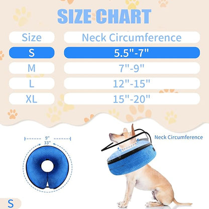 2-in-1 Soft Inflatable Dog Cone Collar Alternative with Enhanced Anti-Licking Guard Shield, Dog Collar After Surgery, Adjustable Recovery Cones for Large Medium Small Dogs and Cats (Blue,S)