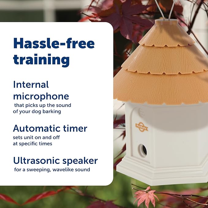 PetSafe Deluxe Outdoor Ultrasonic Bark Control - Elite No Barking Deterrent for All Dog Sizes - Up to 1/4 Acre (50 ft) Coverage - Weatherproof - Timer for Scheduled Activation - Bird House Design