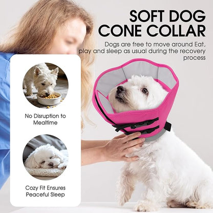 SUNFURA Dog Cones for Medium Dogs, Soft Cone for Dogs to Stop Licking, Comfy Dog Cone with Elastic Collar Loop, Recovery E-Collar Alternative for Wound Healing After Surgery, Pink M