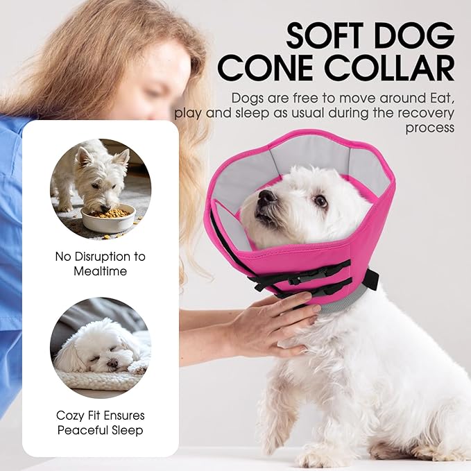 SUNFURA Dog Cone, Soft Cone for Dogs to Stop Licking, Dog E-Collar Alternative After Surgery for Medium Large Dogs, Pet Cones Collar for Wound Healing with Adjustable Buckle, Pink L