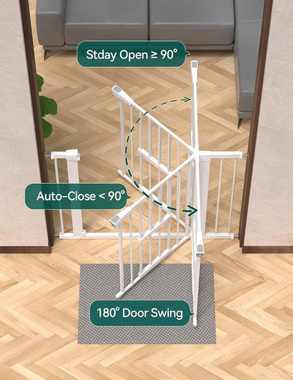 Babelio 36 Inch Extra Tall Baby Gate with Cat Door, 29-48" Metal Pet Door for Stairs, Doorways, Auto Close, Easy Walk Thru, White