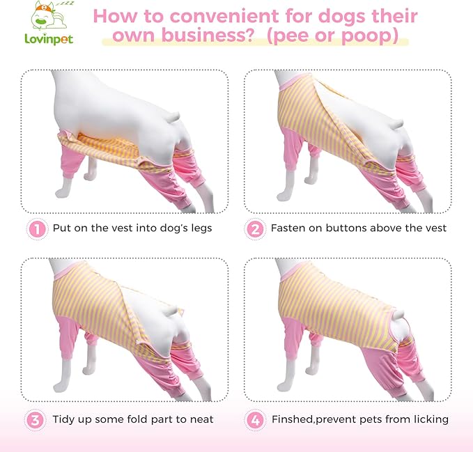LovinPet Dog Recovery Suit for Large Medium Dogs - Full Coverage Dog's Bodysuit Wound Protective Surgical for Abdominal Wounds After Surgery Anti-Licking Cut-Out Design of Abdomen,Buttons,M