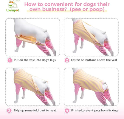 LovinPet Dog Recovery Suit for Large Medium Dogs - Full Coverage Dog's Bodysuit Wound Protective Surgical for Abdominal Wounds After Surgery Anti-Licking Cut-Out Design of Abdomen,Buttons,M