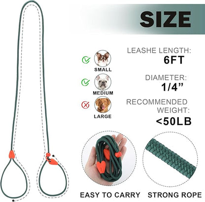 Slip Lead for Dogs Dog Leash Dog Leash for Small Medium Dogs Puppy Leash 6FT 6 Colors Strong Nylon Dog Training Leash No Pull Rope (Green)