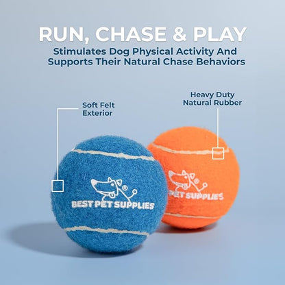 Best Pet Supplies Interactive Squeaky Dog Chew Toy, Ideal Dog Toys for Chewers, Small, Medium & Large Dogs, and Fetch Lovers - Tennis (Assorted Color), Large (Pack of 2)