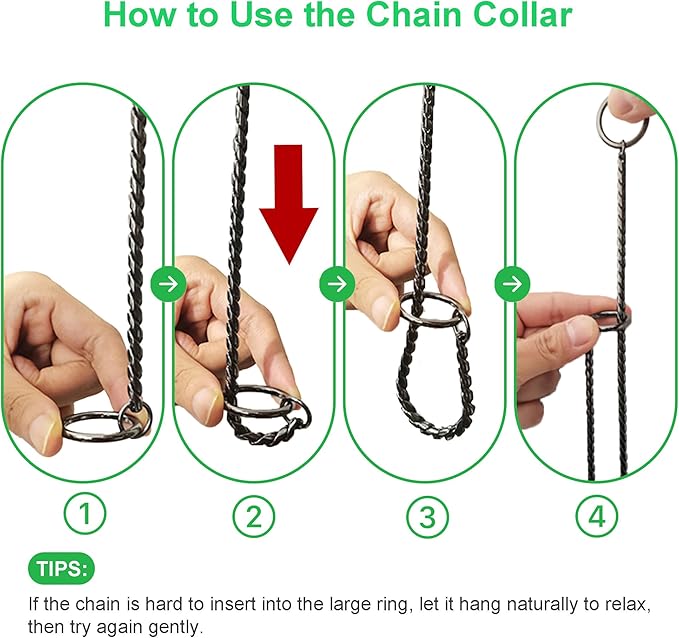 Dog P Snake Chain Chrome Plated Metal Dog Training Choke/Collar-Fully Guaranteed Against Rust Tarnish or Breakage-Recommended for Professional Training (Black, 5mm * 28")